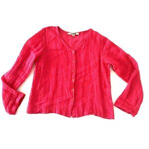 Flax Hot Pink Fuchsia Linen Top Sz P 4 6 Boxy Blouse Oversized Cropped Lagenlook
